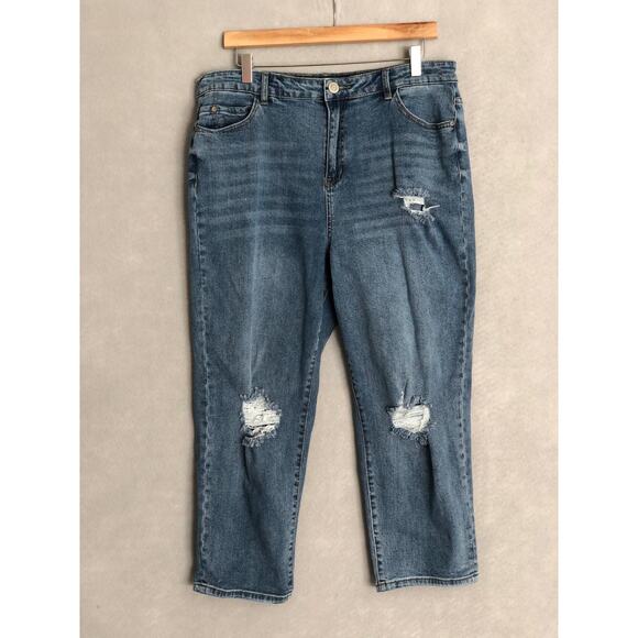 Eloquii Jeans Women's Size 14 High Waist Straight Cropped Distressed Jeans - Picture 1 of 6